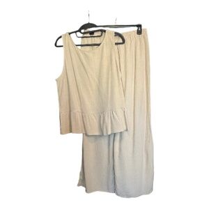 EUC Automet tan 2-piece sleeveless top & wide leg pants set | size L